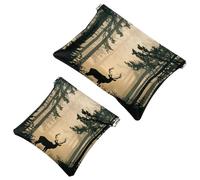 Women’s Pocket Cosmetic Bags, Waterproof Leather Makeup Bag No Zipper Self-Closing Makeup Pouch for Girls, Mini Bag for Purse - Nature Landscape Forest Wildlife Scene