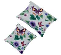 Women’s Pocket Cosmetic Bags, Waterproof Leather Makeup Bag No Zipper Self-Closing Makeup Pouch for Girls, Mini Bag for Purse - Clover Flowers Pansies and Leaves and Butterflies