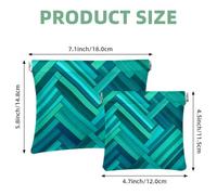 Women’s Pocket Cosmetic Bags, Waterproof Leather Makeup Bag No Zipper Self-Closing Makeup Pouch for Girls, Mini Bag for Purse - Aqua Blue Turquoise and Teal Rectangle Pattern
