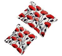 Women’s Pocket Cosmetic Bags, Waterproof Leather Makeup Bag No Zipper Self-Closing Makeup Pouch for Girls, Mini Bag for Purse - Retro Red Meadow Poppy