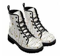 Women’s Printed Ankle Boots with Lattice Vegan Patterns Squares Stripes Circles Leather Lace-up Combat Booties Floral Shoes Stylish Casual Everyday Travel Party Christmas Halloween (Customized)