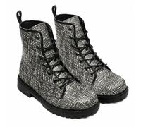 Women’s Printed Ankle Boots with Lattice Vegan Patterns Squares Stripes Circles Leather Lace-up Combat Booties Floral Shoes Stylish Casual Everyday Travel Party Christmas Halloween (Customized)