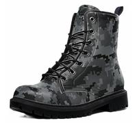 Women’s Printed Ankle Boots with Lattice Vegan Patterns Squares Stripes Circles Leather Lace-up Combat Booties Floral Shoes Stylish Casual Everyday Travel Party Christmas Halloween (Customized)