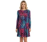 Women’s Printed Swing Skater Dress Long Sleeve Round Neck Stretch Midi Flared Dress Casual Summer Dress Multi Leopard-20-22