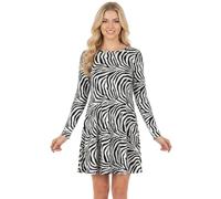 Women’s Printed Swing Skater Dress Long Sleeve Round Neck Stretch Midi Flared Dress Casual Summer Dress Zebra-20-22
