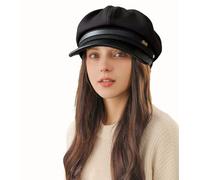 Women’s PU Leather Brimmed Baker Boy Hat Classic Newsboy Cap Ladies 8-Panel Peaked Flat Caps Gatsby Style Hat Retro Woolen Visor Berets British Painter Hats Black
