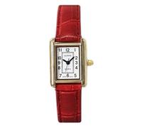 Women’s PU Leather Strap Wrist Watch, Square Dial, Analog Japanese Quartz Movement for Girl’s, Buckle Clasp (Red Strap Gold Dial)
