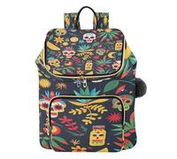 Women’s Quilted Backpack Quilted Backpack for Women Mexican Day Of The Dead Pattern Travel Laptop Bag with Luggage Strap & Hidden Pockets Lightweight Casual Work College Daypack (29 × 17 × 36 cm)