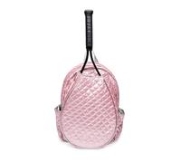 Women’s Quilted Tennis Racquet Backpack - Lightweight Padded Nylon Bag with Front Racquet Compartment, Side Pockets, Hidden Fence Hook & Reinforced Bottom - Pink