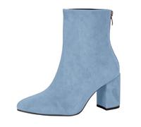 Women’s Rain Boots Elastic Platform Slip on Waterproof Ankle Booties Side Zipper Casual Ladies Walking Boots Lace Up High Chunky Heel Boot Shoes Light Blue