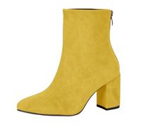 Women’s Rain Boots Elastic Platform Slip on Waterproof Ankle Booties Side Zipper Casual Ladies Walking Boots Lace Up High Chunky Heel Boot Shoes Yellow