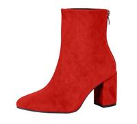 Women’s Rain Boots Elastic Platform Slip on Waterproof Ankle Booties Side Zipper Casual Ladies Walking Boots Lace Up High Chunky Heel Boot Shoes Red