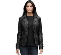 Women’s Real Black Leather Jacket Classic Retro Ladies Biker Style Genuine Soft Sheepskin Button Closure Vintage Cafe Racer Leather Coat (UK, Alpha, L, Regular, Regular, Black)