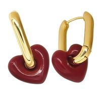 Women’S Red Heart Earrings With Enamel Drip On Gold Hoops, Trendy Heart-Shaped Jewelry For Regular And Special Events