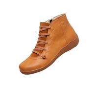 Women’s Retro Soft Leather Ankle Boots - Lightweight Flat Lace-Up Shoes with Wave Edge Design, Cushioned Sole and Flexible Grip Outsole, Comfortable Casual Walking Footwear