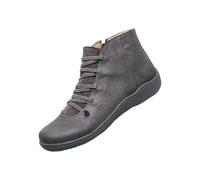 Women’s Retro Soft Leather Ankle Boots - Lightweight Flat Lace-Up Shoes with Wave Edge Design, Cushioned Sole and Flexible Grip Outsole, Comfortable Casual Walking Footwear