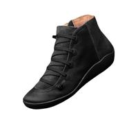 Women’s Retro Soft Leather Ankle Boots - Lightweight Flat Lace-Up Walking Shoes with Flexible Non-slip Sole, Cushioned Insole and Wave Edge Detail, Casual Comfortable Footwear