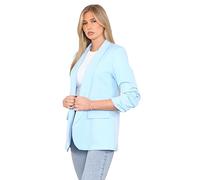 Women’s Ruched Sleeve Blazer Jacket - Fully Lined ¾ Sleeve Open Front Formal Work Office Coat with Collared Neck & Pockets, Plus Sizes UK S-3XL (UK, Alpha, XL, Regular, Regular, Sky Blue)