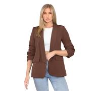 Women’s Ruched Sleeve Blazer Jacket - Fully Lined ¾ Sleeve Open Front Formal Work Office Coat with Collared Neck & Pockets, Plus Sizes UK S-3XL (UK, Alpha, XL, Regular, Regular, Brown)