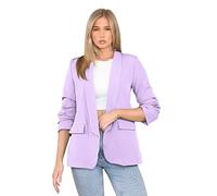 Women’s Ruched Sleeve Blazer Jacket - Fully Lined ¾ Sleeve Open Front Formal Work Office Coat with Collared Neck & Pockets, Plus Sizes UK S-3XL (UK, Alpha, 3XL, Regular, Regular, Lilac)