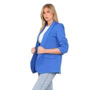 Women’s Ruched Sleeve Blazer Jacket - Fully Lined ¾ Sleeve Open Front Formal Work Office Coat with Collared Neck & Pockets, Plus Sizes UK S-3XL (UK, Alpha, 3XL, Regular, Regular, Royal Blue)