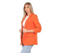 Women’s Ruched Sleeve Blazer Jacket - Fully Lined ¾ Sleeve Open Front Formal Work Office Coat with Collared Neck & Pockets, Plus Sizes UK S-3XL (UK, Alpha, XXL, Regular, Regular, Orange)