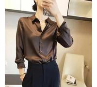 Women’s Satin Shirt Blouse Long Sleeve Casual OL Button Elegant Solid Top UK