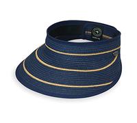 Women’s Savannah Sun Visor - Broad Brim Visor, Packable, Adjustable, Elegant Style, Designed in Australia, Navy/Camel Stripes