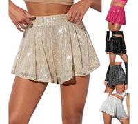 Women‘s Sequin Skort for Christmas & New Year Parties, Sparkly High Waisted Glitter Mini Skirt with Shorts, A-Line Club Wear