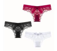 Women’s Sexy Lace Panties Bowknot Thongs Ladies Underwear Cheeky Tanga Low Rise Floral Lace Knicker See Through Hipster Bikini Briefs G-String (UK, Alpha, M, Regular, Regular, Black+White+Burgundy)