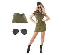 Women`s Sexy Pilot Aviator Costume Size S - XXL Ladies 80s Army RAF Fancy Dress