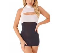 Women’s Sexy Secretary Lingerie Bodycon Naughty Office Lady Cosplay Fancy Dress Costume Teacher Role Play Uniform Outfit Cutout Short Skirt Sleeveless Bodysuit with Tights Stockings