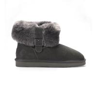 Women’s Sheepskin Suede Ankle Bootie Winter Boots - Granite | Fur Lined, Slip-On Style with Buckle | Indoor Outdoor Non-Slip Sole | Cozy Warm Cold Weather Footwear