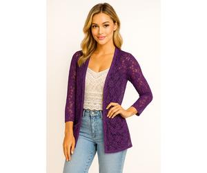 Women’s Sheer Lace Cardigan Jacket Open Front 3/4 Sleeve with Pockets S-XXL