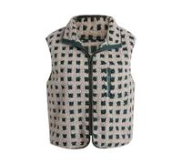 Women’s Sherpa Fuzzy Checkered Vest Sleeveless Stand Collar Zip Up Vest Jacket Fleece Plaid Gilet Tops Winter Warm Outwear (A-Green, L)