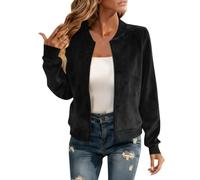 Women’S Short Bomber Jacket Stand Collar Full Zip Long Sleeve Flight Coat