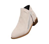 Women’s Side Zip Ankle Boots，low Block Heel Suede Effect Booties，pointed Toe Short Boots，v Cut Slip on Design，soft Lining Comfort Fit，anti Slip Rubber Sole，classic Minimal Style