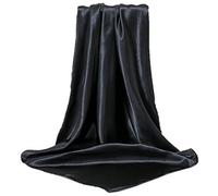 Women’s Silk Feel Square Hair Scarf Sleeping Headscarf, Solid Plain Vibrant Colors Bandana (Black)