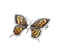 Women’s Silver Butterfly Brooch the Queen of Spain fritillary with Amber, Baltic Cherry Amber, Polished Sterling Silver, Gift Set