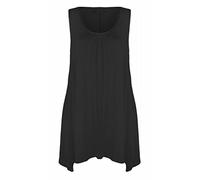Women’s Sleeveless Scoop Neck Shirt Hanky Hem Tunic Top Ladies Plain Gathered Neck Flared Vest Top Casual Summer Fashion Gym Wear Blouse Top Plus Size UK 8-30 Black