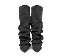 Women’s Slouch Knee High Boots, Faux Suede Ruched Long Boots Ladies Pointed Toe Slip on Style, Soft Lining, Stable Low Heel, Slim Fit Shaft, Lightweight Design with Non-slip Sole