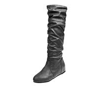 Women’s Slouch Knee High Boots - Ladies Flat Long Boots with Wide Calf and Round Toe, Soft Faux Leather Upper, Pull on Comfortable Tall Boots Pair with Short Skirts or Skinny Jeans