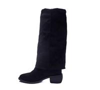 Women’s Slouch Knee High Boots - Ladies Flat Suede Long Boots with Wide Calf and Round Toe, Soft Pull on Design Fashion Tall Boots Pair with Short Skirts or Denim Shorts for Leg-Lengthening Look