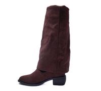 Women’s Slouch Knee High Boots - Ladies Flat Suede Long Boots with Wide Calf and Round Toe, Soft Pull on Design Fashion Tall Boots Pair with Short Skirts or Denim Shorts for Leg-Lengthening Look