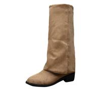 Women’s Slouch Knee High Boots - Ladies Flat Suede Long Boots with Wide Calf and Round Toe, Soft Pull on Design Fashion Tall Boots Pair with Short Skirts or Denim Shorts for Leg-Lengthening Look