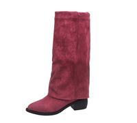 Women’s Slouch Knee High Boots - Ladies Flat Suede Long Boots with Wide Calf and Round Toe, Soft Pull on Design Fashion Tall Boots Pair with Short Skirts or Denim Shorts for Leg-Lengthening Look