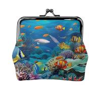 Women’s Small Coin Purse, Vintage Pu Leather Change Purse Kiss Lock Coin Wallet Cute Coin Pouch Ocean Tropical Fish Coral Undersea World Mini Jewelry Bags For Women