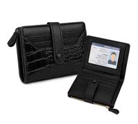 Women’s Small Wallet, Croc-Embossed PU Leather Card Holder with ID Window, Zipper Coin Pocket, Snap Closure, Compact Bifold Wallet for Women Daily Use