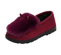 Women’s Snow Mini Boots Suede Fluffy Warm Ankle Boots Platform Slip-on Slippers Comfy Non Slip Plush Lined Loafers (Red, 5.5)