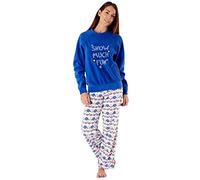 Women’s Snow Much Fun Pyjamas Navy Top with Glitter Embroidery. White 12/14